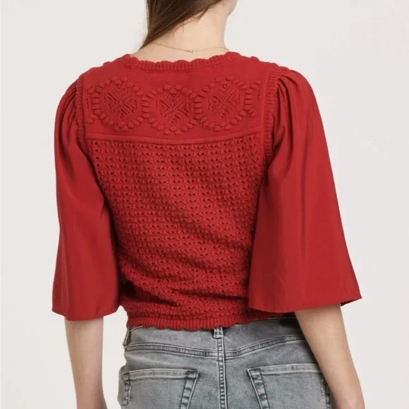 Another Love Red Crochet Blouse Size M - Picture 10 of 11